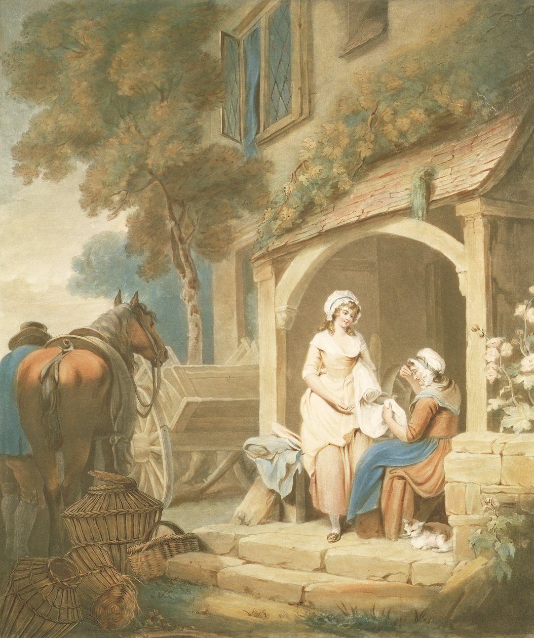 عاد من السوق ، محفورة من قبل دبليو أنيس ، حانة. بواسطة Morgan und Pearce ، 1803 (نقش mezzotint) بواسطة فرانسيس ويتلي
