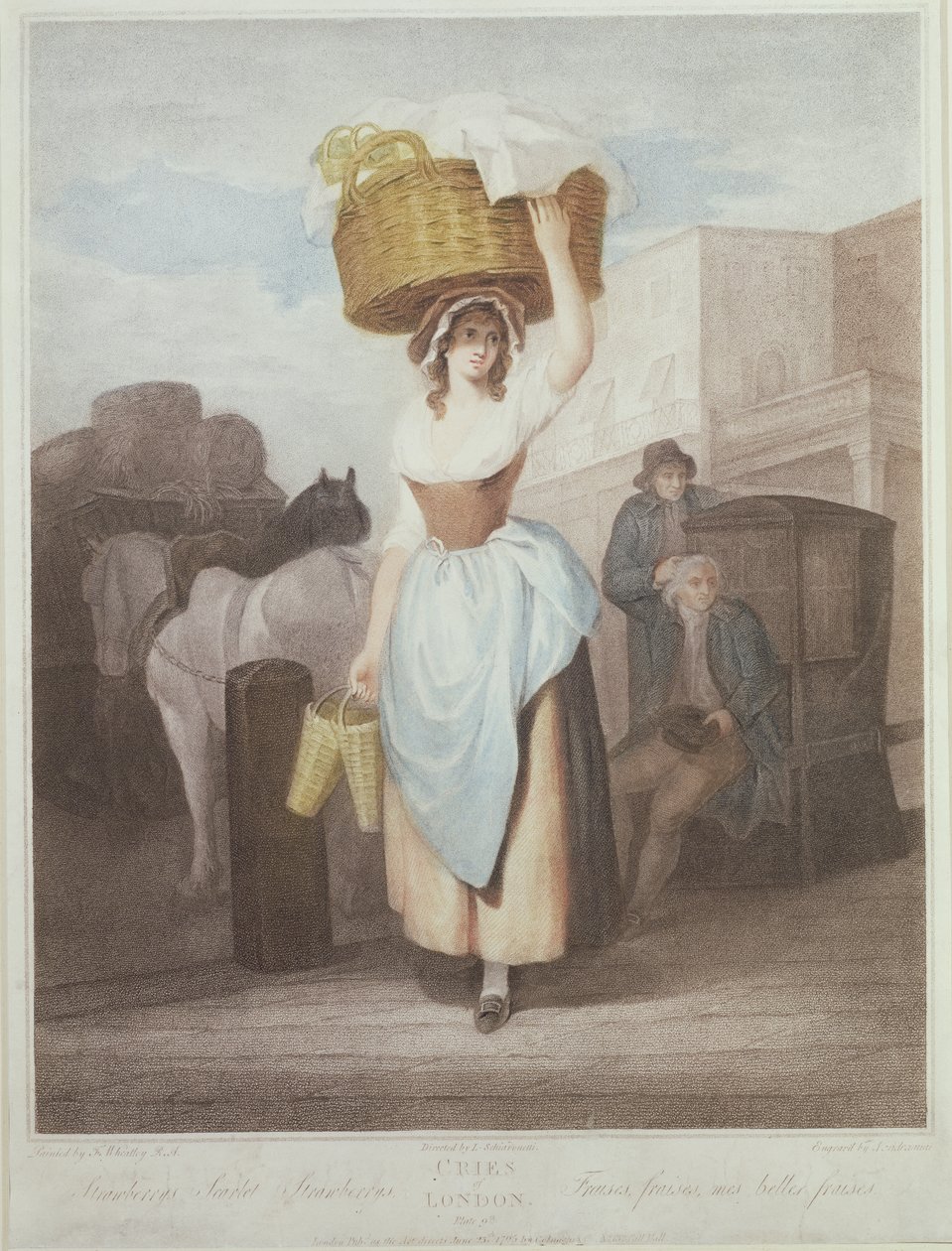 الفراولة ، الفراولة القرمزية ، اللوحة 9 من "صرخات لندن" ، نقشها جيوفاني فيندراميني (1769-1839) ، حانة. بواسطة Colnaghi und Co. ، 1795 (نقش الخطورة) بواسطة فرانسيس ويتلي