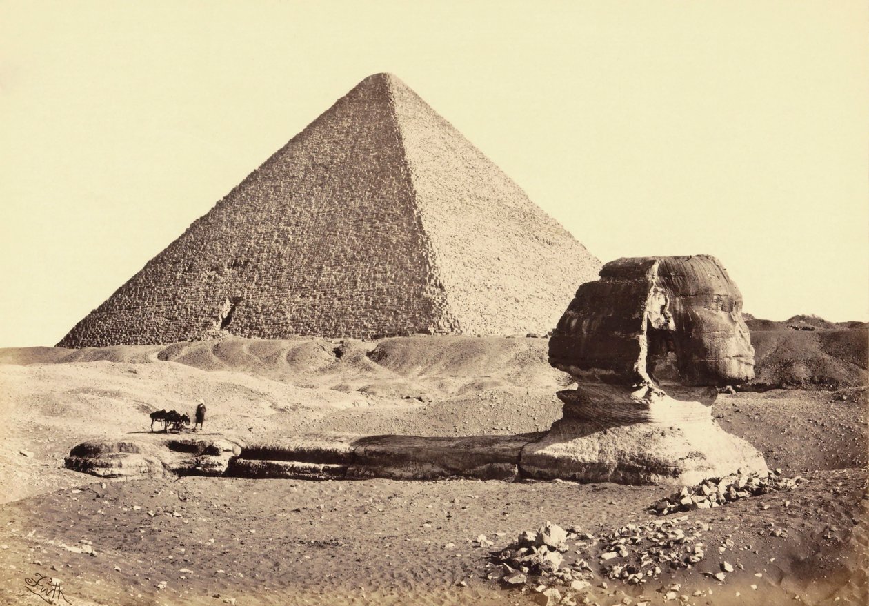 الهرم الأكبر في الجيزة وأبو الهول ، مصر. القرن ال 19. بواسطة فرانسيس (بعد) فريث