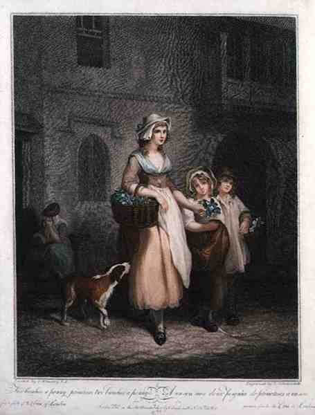 "Two Bunches a Penny، Primroses، Two Bunches a Penny" ، اللوحة 1 من "صرخات لندن" ، نقشها لويجي سكيافونيتي (1765-1810) ، حانة. بواسطة Colnaghi & Co. بواسطة فرانسيس (بعد) ويتلي