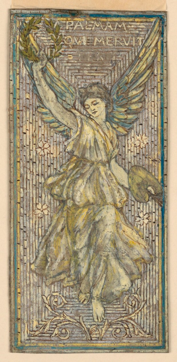تصميم نافذة من الفسيفساء أو الزجاج الملون تكريما لرسام ("Palmam Qui Meruit Ferat") بواسطة فرانسيس أوغستوس لاثروب