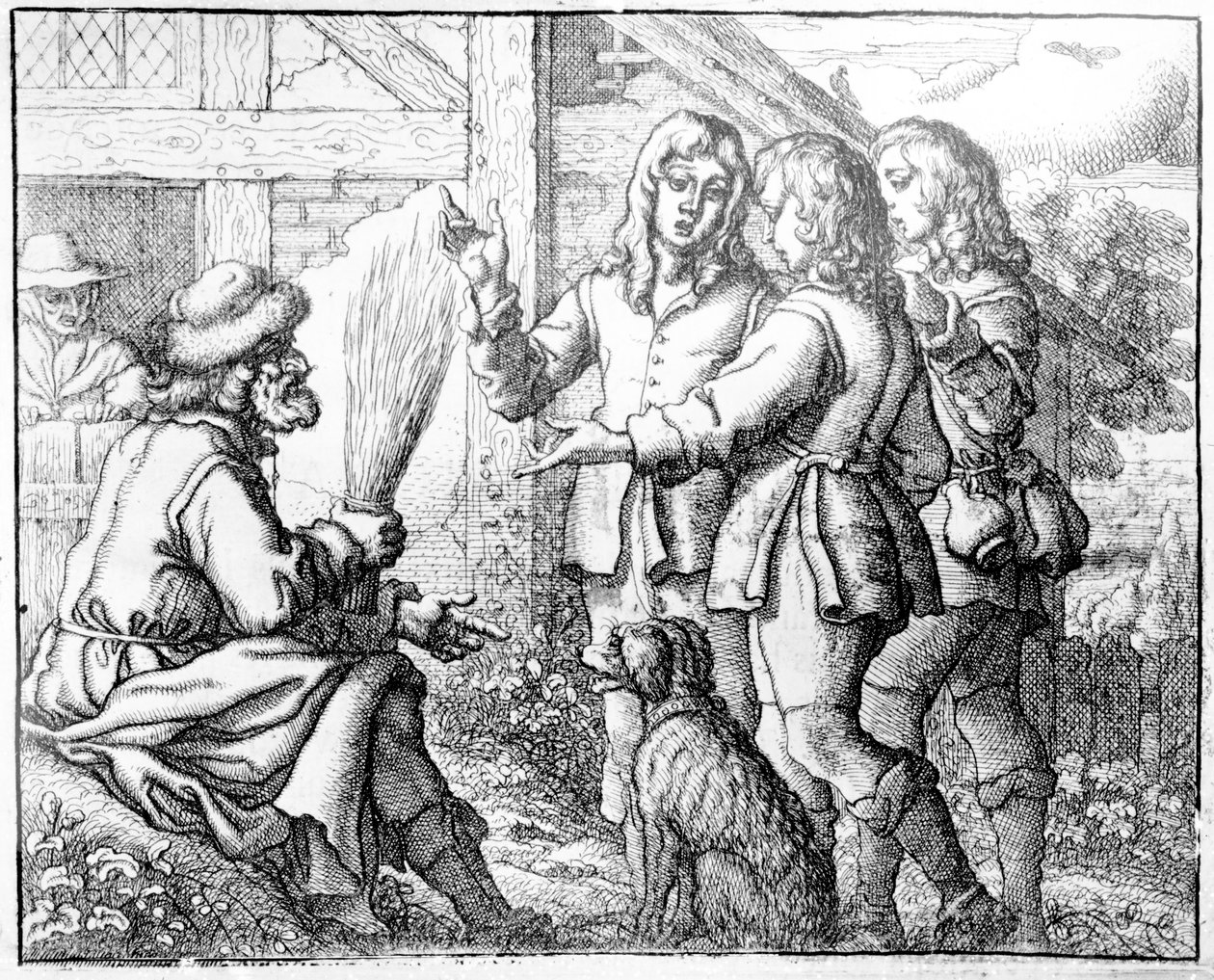 الرجل العجوز وأبناؤه ، توضيح من "أساطير إيسوب" ، 1666 (النقش) بواسطة فرانسيس بارلو
