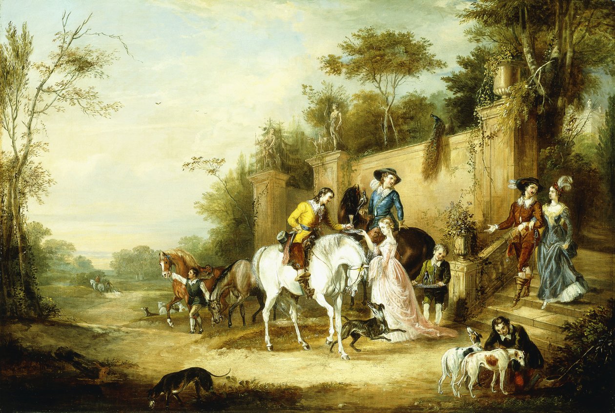 حزب هوكينج يخرج من خطوات منزل ريفي ، 1828 بواسطة فرانسيس كالكرافت تيرنر
