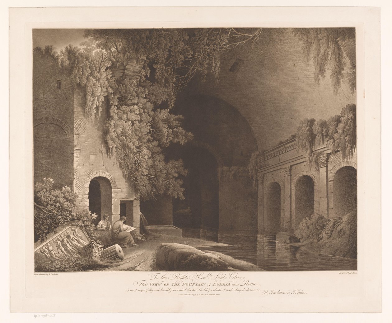 رسامان في Nymphaeum of Egeria في Caffarella Park بالقرب من روما منظر نافورة Egeria بالقرب من روما (العنوان على الكائن) بواسطة فرانسيس جوكس