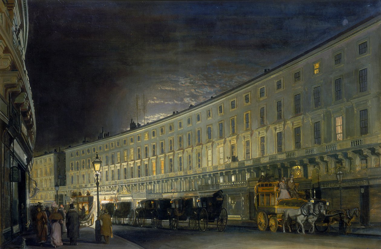 "The Regent Street Quadrant at Night" ، c1897. بواسطة فرانسيس إل إم فورستر