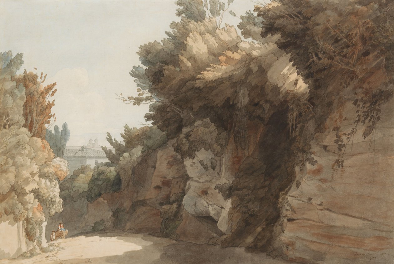 منظر بالقرب من Arco Scuro ، تطل على Villa Medici ، روما ، 1785. بواسطة فرانسيس تاون