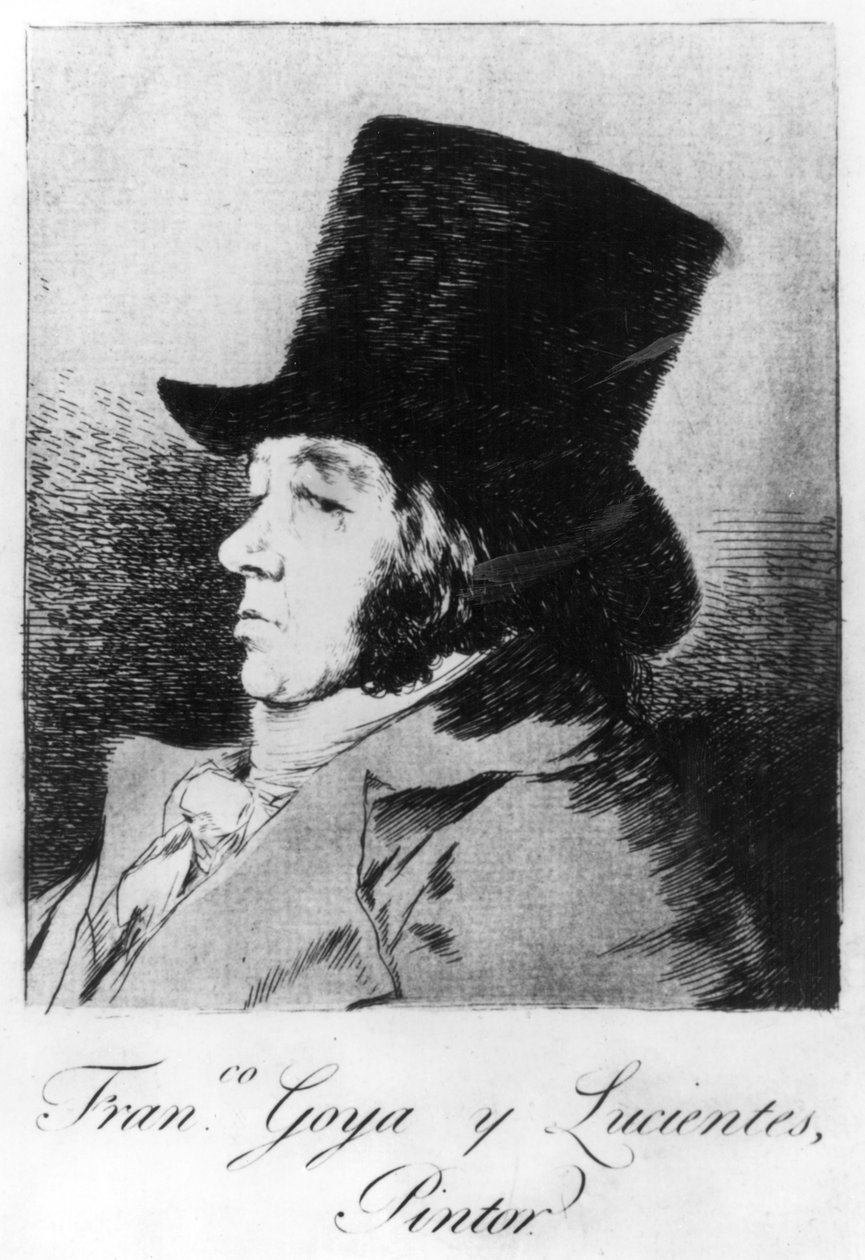 بورتريه ذاتي ، اللوحة 1 من "لوس كابريتشوس" ، الحانة. 1799 بواسطة فرانسيسكو دي جويا