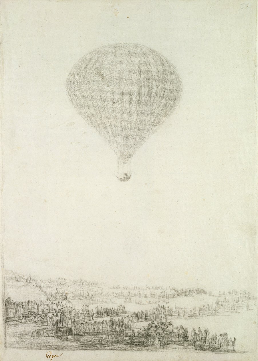 The Montgolfier Brothers ، c.1800-08 (الطباشير الأسود على الورق) بواسطة فرانسيسكو دي جويا