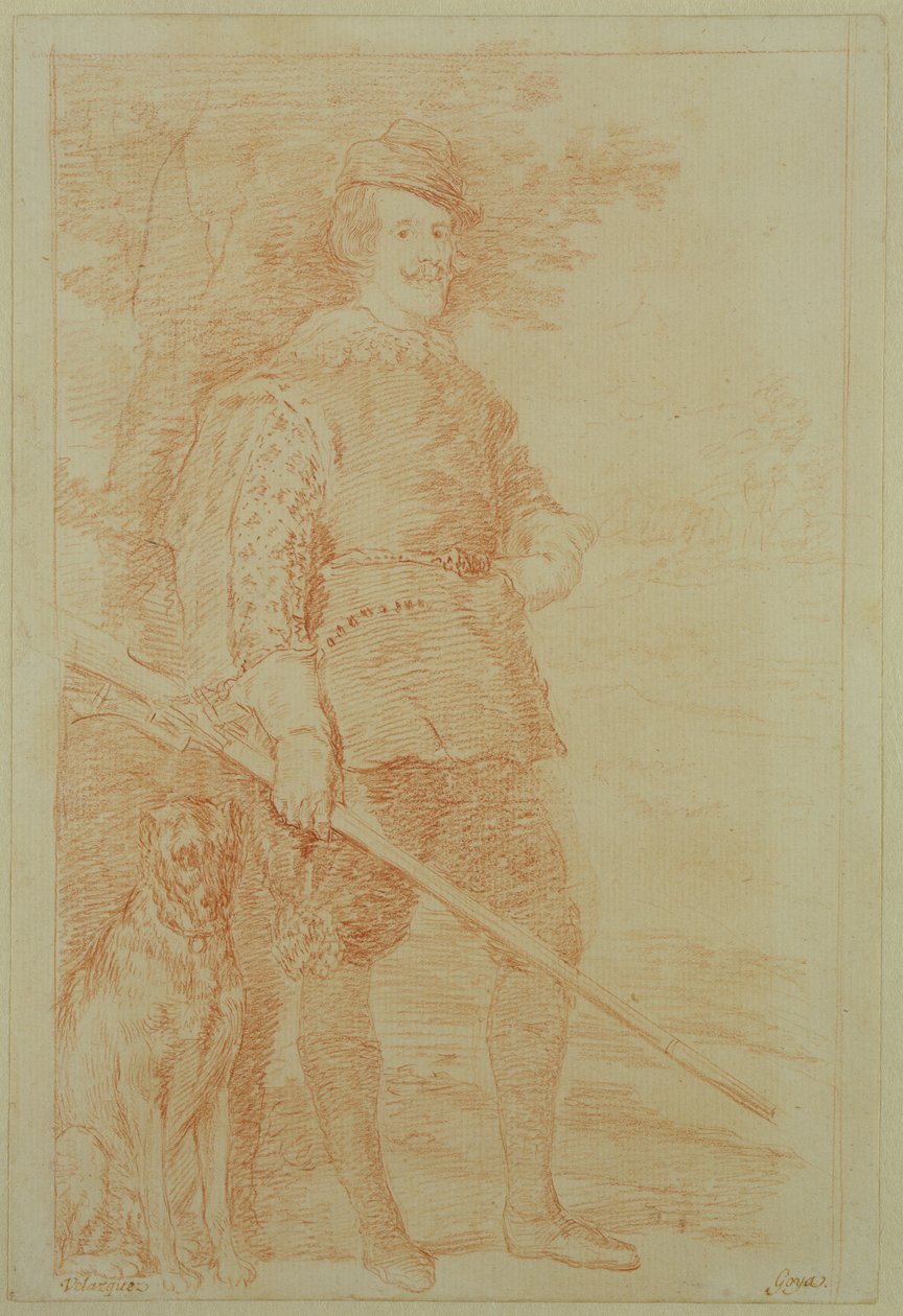 الملك فيليب الرابع ملك إسبانيا في زي الصيد (1605-65) (طباشير أحمر على ورق) بواسطة فرانسيسكو دي جويا