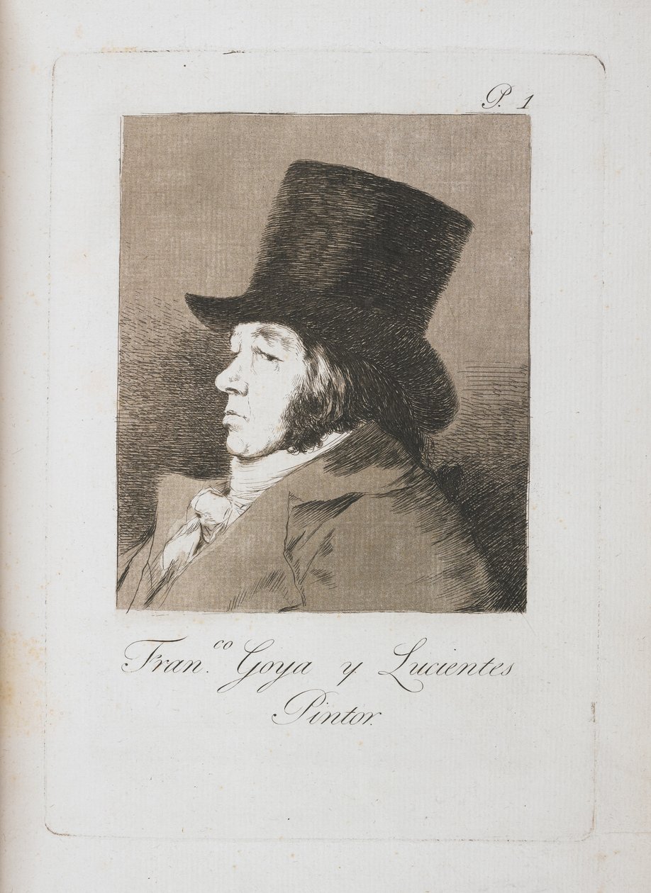 بورتريه لغويا ، نسخة من اللوحة الأولى من لوس كابريتشوس (1793-98) (قلم وحبر بني على ورق استشفاف) بواسطة فرانسيسكو دي جويا