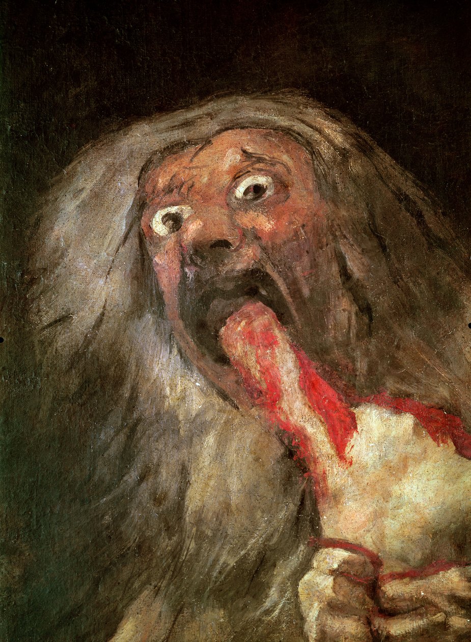 زحل يلتهم ابنه بتفاصيل رأس زحل ، c.1819-23 لوحة زيتية منقولة على قماش بواسطة فرانسيسكو دي جويا