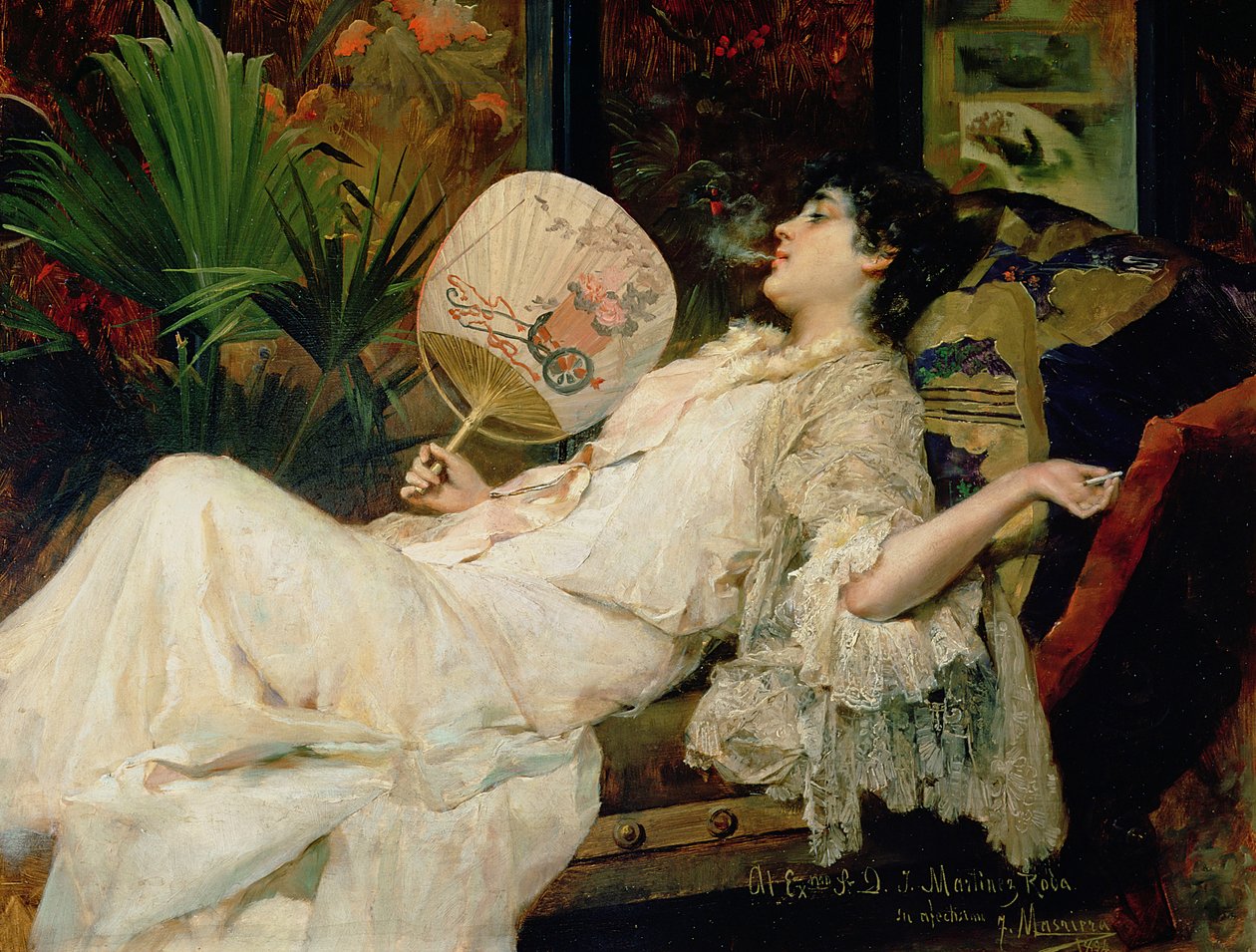 امرأة شابة تدخين ، 1894 بواسطة Francisco Masriera y Manovens