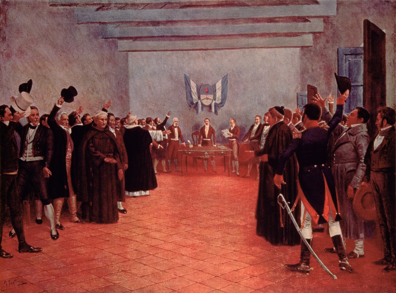 مؤتمر توكومان ، إعلان استقلال الأرجنتين عن إسبانيا عام 1816 (لون ليثو) بواسطة فرانسيسكو (بعد) فورتوني