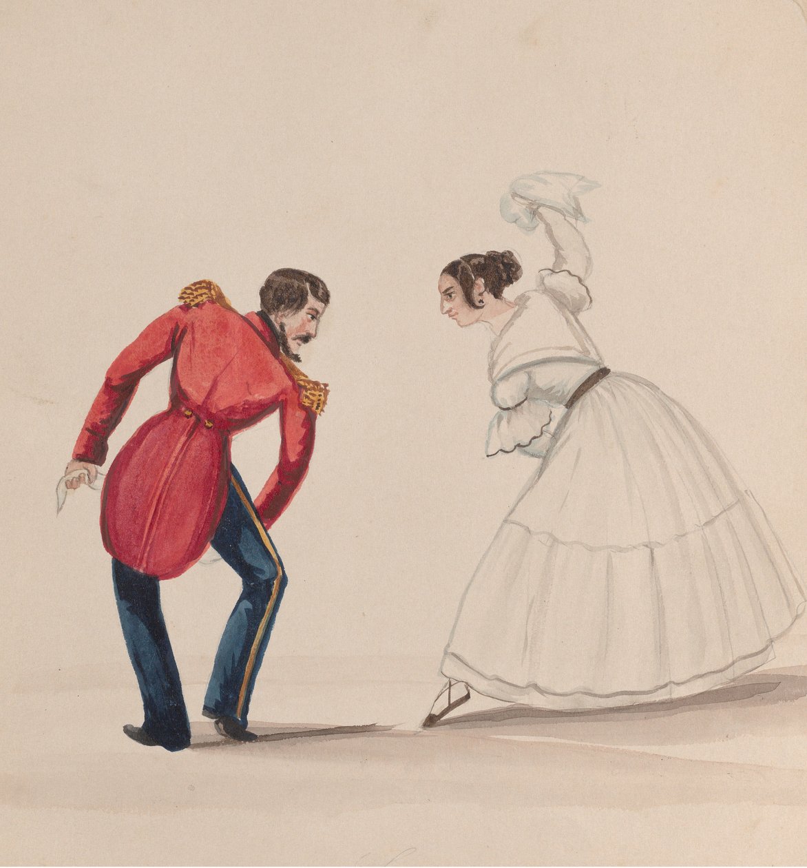 رجل وامرأة من بيرو يرقصان زاماكويكا ، من مجموعة رسومات تصور ... ، كاليفورنيا. 1848. بواسطة فرانسيسكو