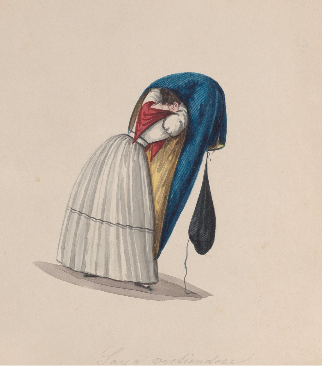 امرأة تدخل صيا ينظر إليها من الخلف ، من مجموعة رسومات تصور ... ، كاليفورنيا. 1848. بواسطة فرانسيسكو