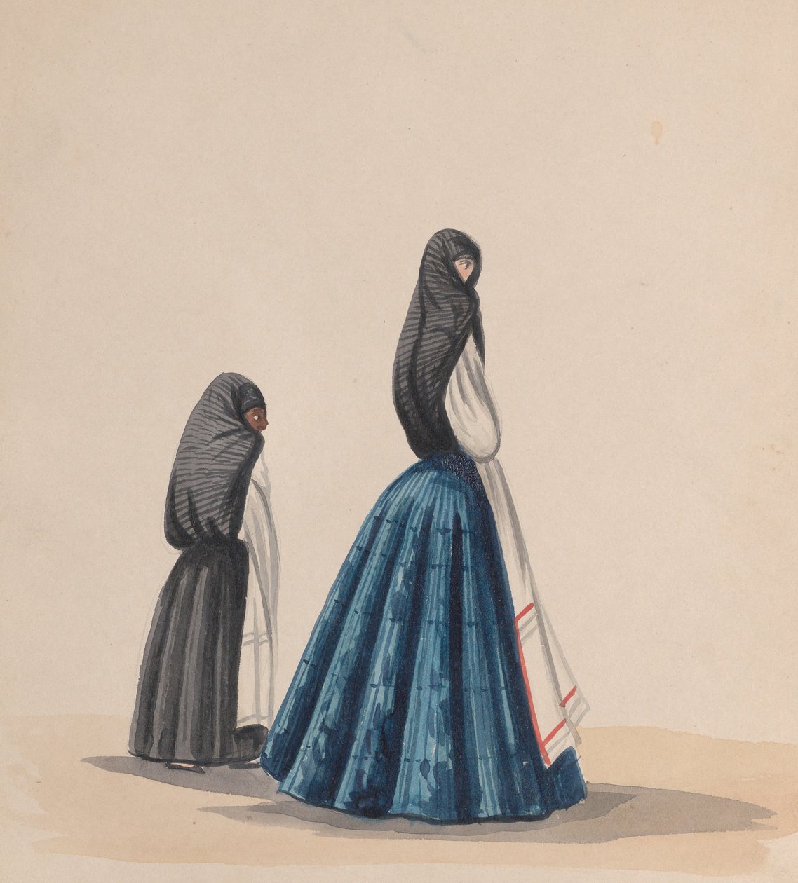 امرأتان ترتديان السايا معروضة في ملف شخصي ، من مجموعة رسومات تصور ... ، كاليفورنيا. 1848. بواسطة فرانسيسكو