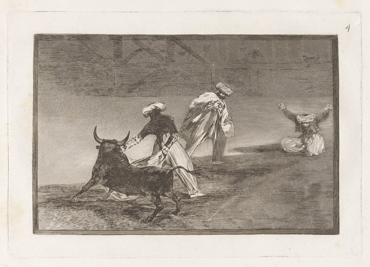 Capean otro encerrado (يلعبون مرة أخرى مع الرأس في العلبة) ، اللوحة 4 من La tauromaquia بواسطة فرانسيسكو دي جويا