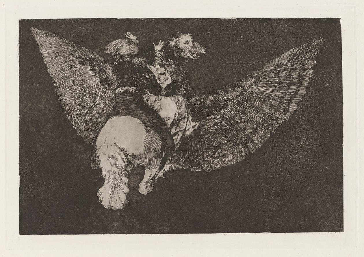 Flying Folly ، والمعروفة أيضًا باسم Renounce the Friend الذي يغطيك بجناحيه وعضك بمنقاره ، من سلسلة Los disparates (الأمثال) بواسطة فرانسيسكو دي جويا