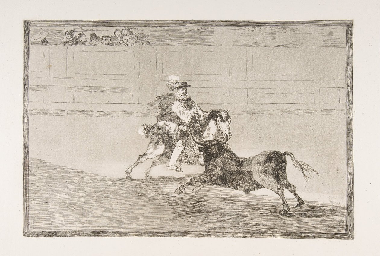اللوحة 13 من 'Tauromaquia': فارس إسباني على الحلبة كسر الرماح القصيرة ... ، 1816. بواسطة فرانسيسكو دي جويا