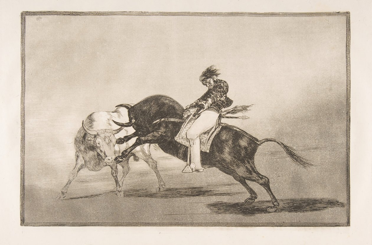 اللوحة 24 من Tauromaquia: نفس Ceballos المركبة على ثور آخر يكسر spea ... ، 1816. بواسطة فرانسيسكو دي جويا
