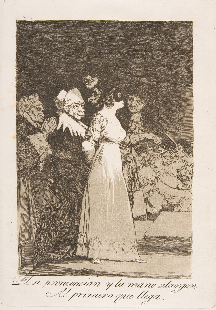 اللوحة 2 من لوس كابريتشوس: يقولون نعم وأعطوا أيديهم لأول وافد El El ... ، 1799. بواسطة فرانسيسكو دي جويا