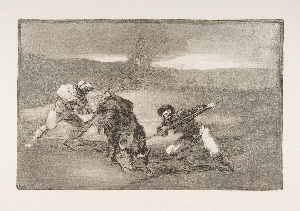 اللوحة 2 من Tauromaquia: طريقة أخرى للصيد سيرا على الأقدام ، 1816. بواسطة فرانسيسكو دي جويا