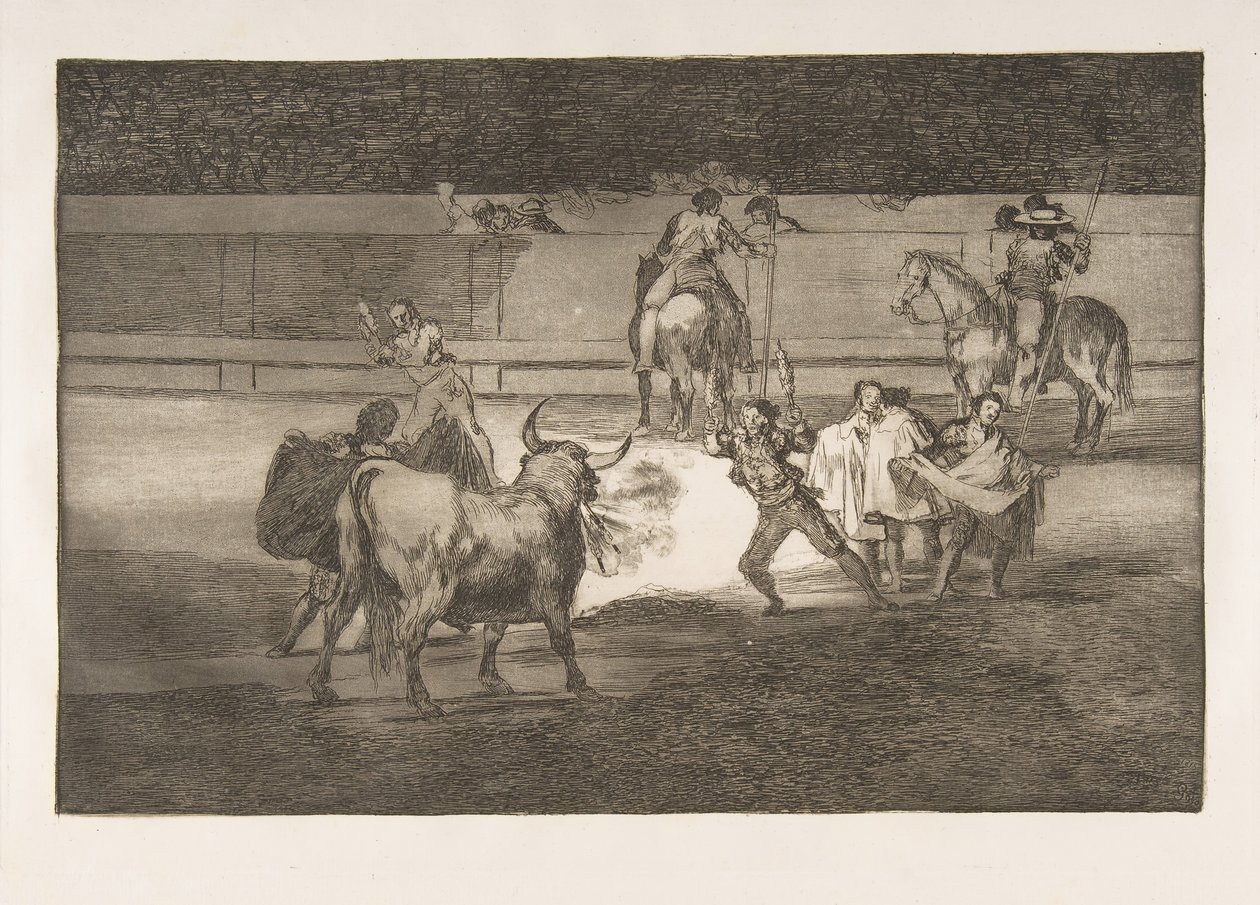 اللوحة 31 من Tauromaquia: Banderillas مع المفرقعات النارية ، 1816. بواسطة فرانسيسكو دي جويا