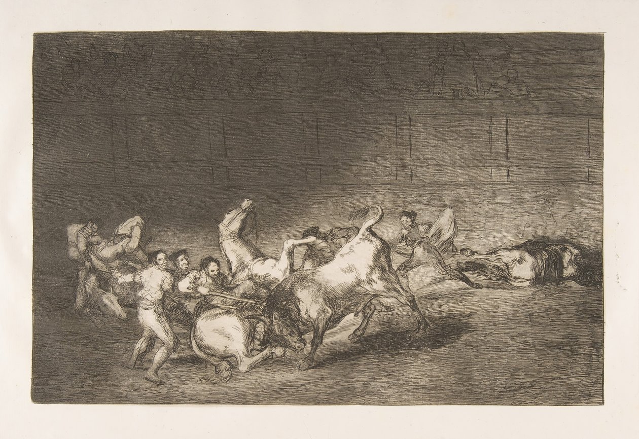 اللوحة 32 من Tauromaquia: قام فريقان من picadors بإلقاء واحد تلو الآخر بغناء ... ، 1816. بواسطة فرانسيسكو دي جويا