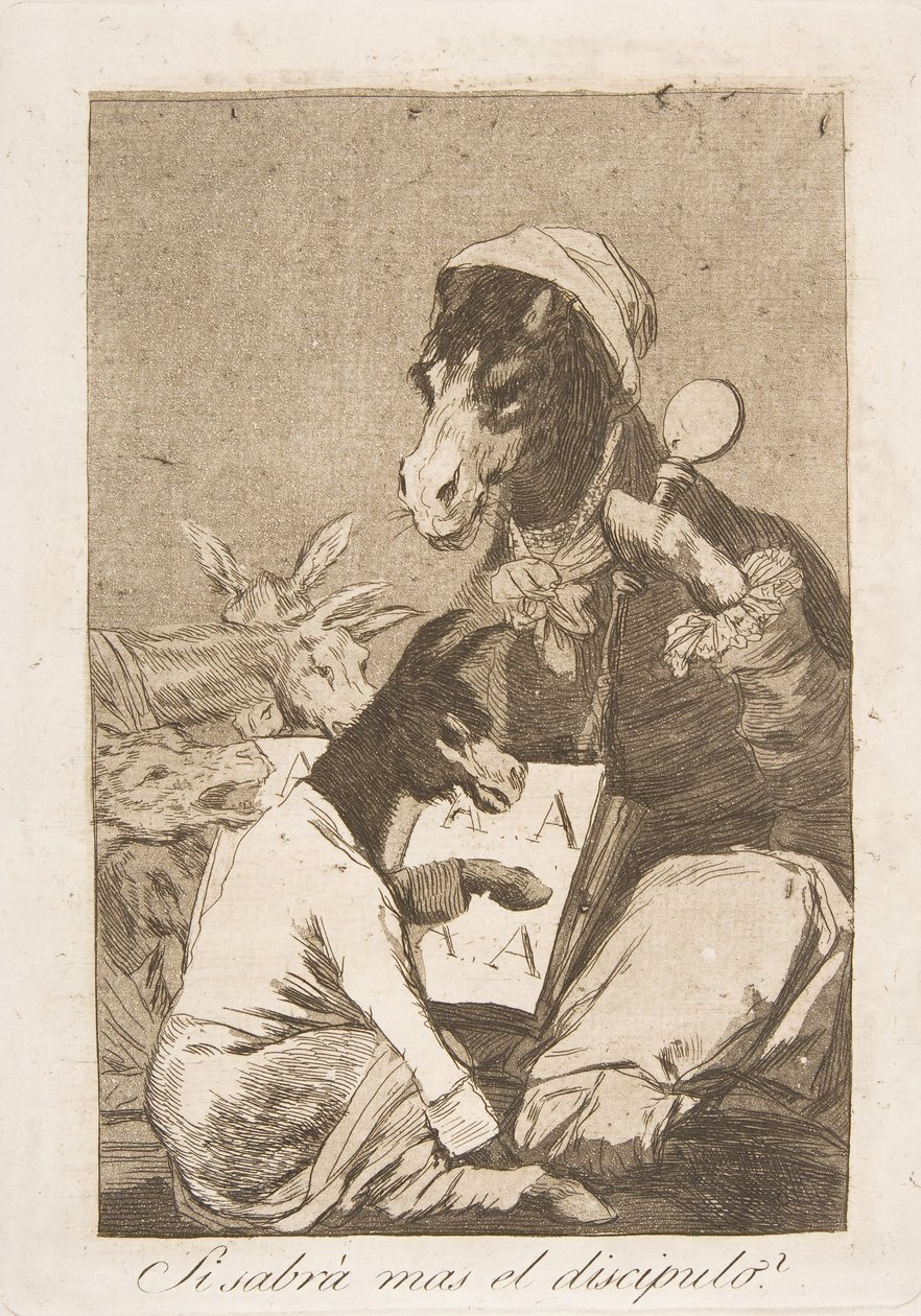 اللوحة 37 من لوس كابريتشوس: قد لا يعرف التلميذ أكثر Si Sabrá mas el discipulo ، 1799. بواسطة فرانسيسكو دي جويا