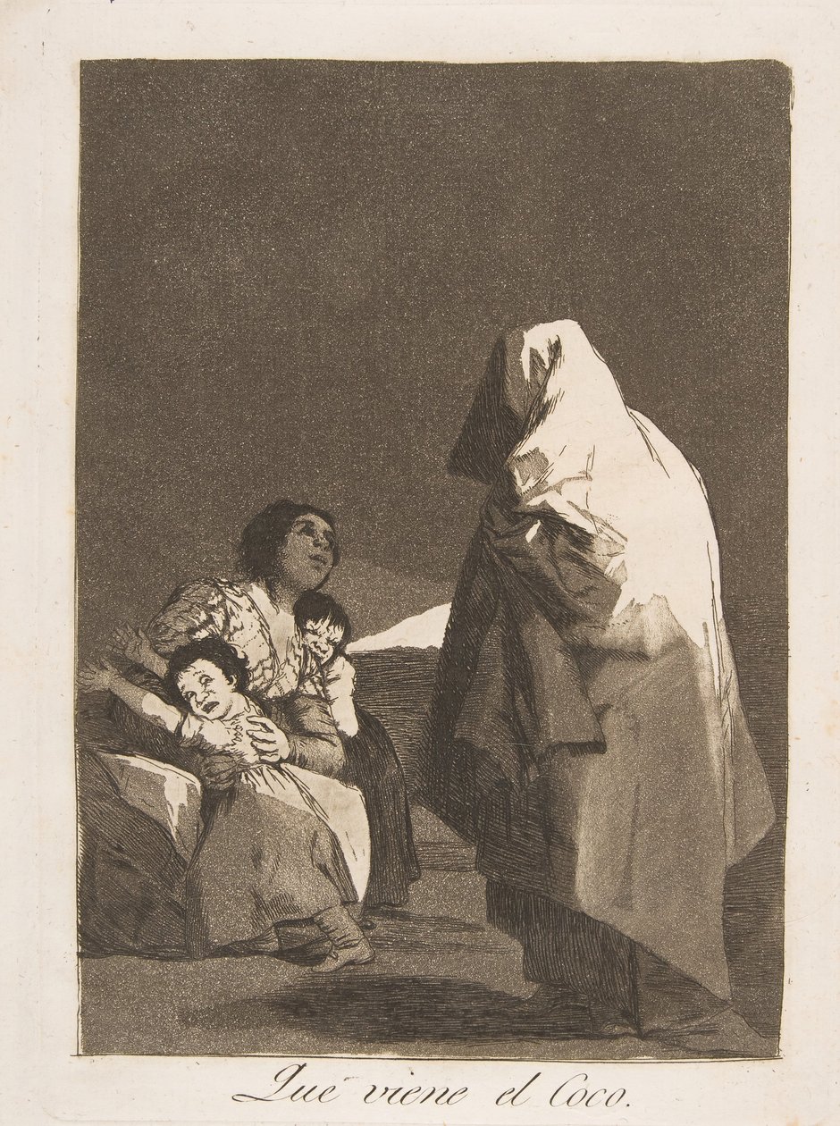 اللوحة 3 من لوس كابريتشوس: هنا يأتي الرجل الشجاع الذي يأتي كوكو ، 1799. بواسطة فرانسيسكو دي جويا