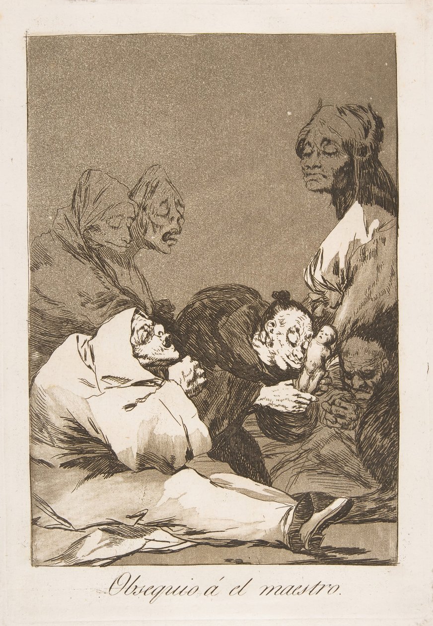 اللوحة 47 من Los Caprichos: هدية للسيد Obsequio á el maestro ، 1799. بواسطة فرانسيسكو دي جويا