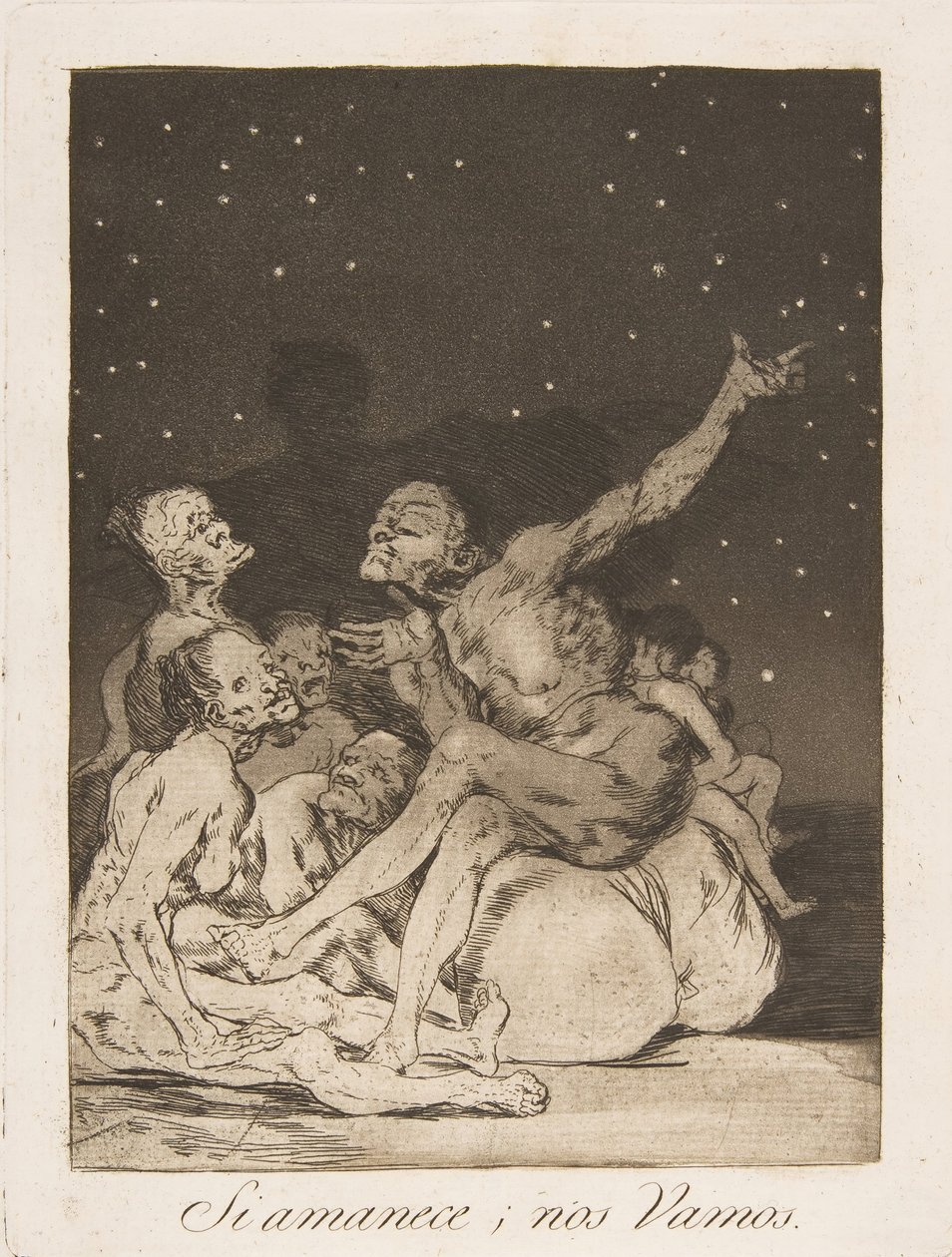 اللوحة 71 من لوس كابريتشوس: عندما يستريح اليوم سنكون خارج Si amanece ، رقم 1799. بواسطة فرانسيسكو دي جويا