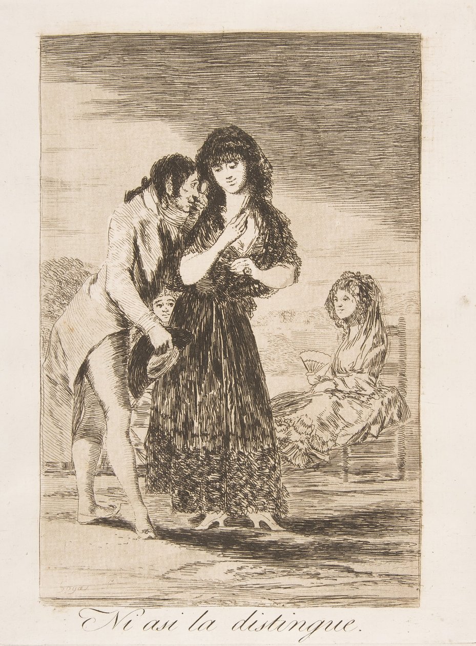 اللوحة 7 من "Los Caprichos": على الرغم من ذلك فهو لا يستطيع إخراجها من Ni asi la distingue. ، 1799. بواسطة فرانسيسكو دي جويا