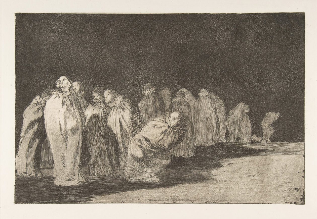 اللوحة 8 من "المتباعدون": الرجال في أكياس ، كاليفورنيا. 1816-23 تم نشره عام 1864. بواسطة فرانسيسكو دي جويا