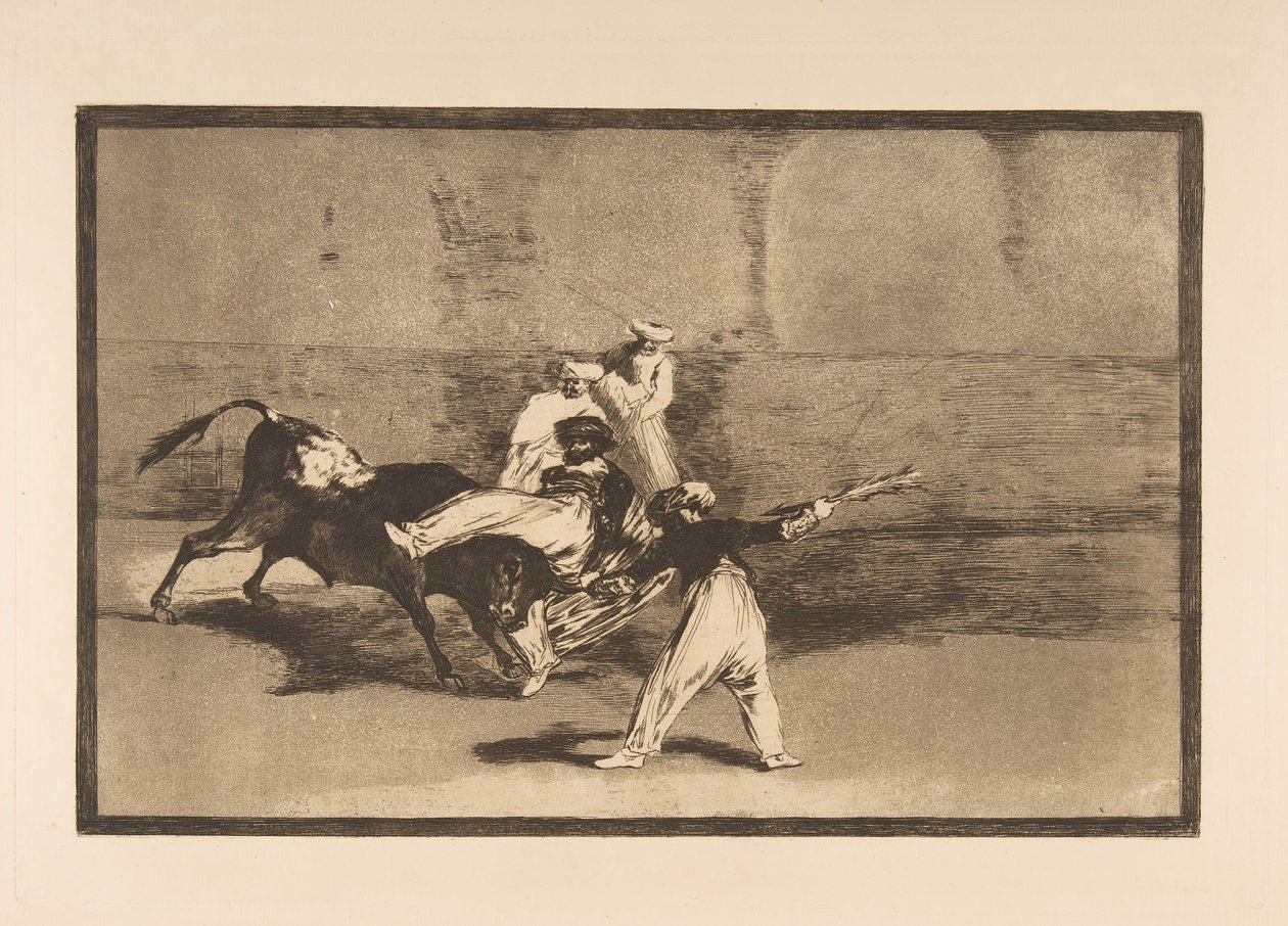 اللوحة ٨ من تاوروموكيا: رباط يلتقطه الثور في الحلقة ، كاليفورنيا. 1816. بواسطة فرانسيسكو دي جويا