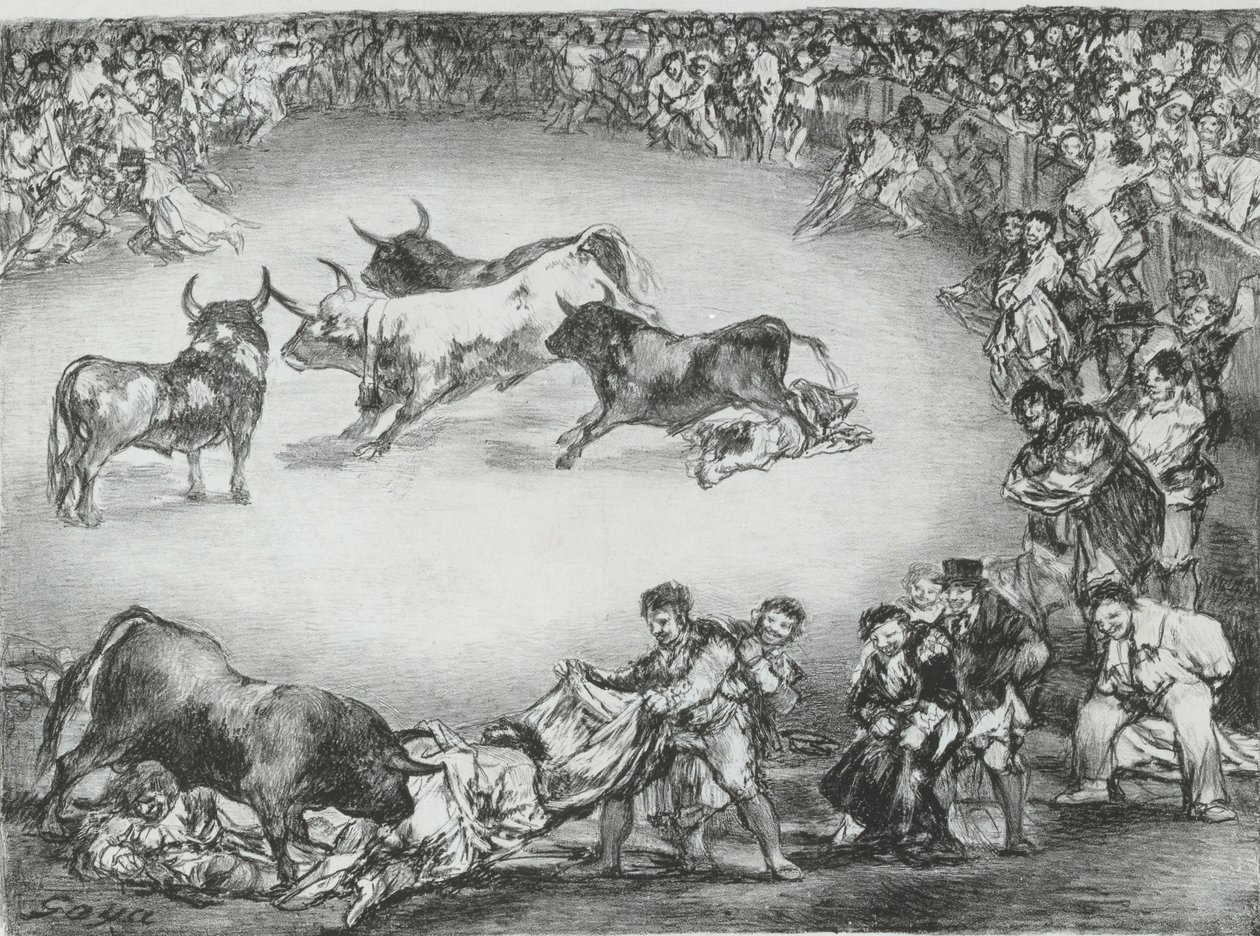 الترفيه الأسباني من 'Bulls of Bordeaux' ، ١٨٢٥. ، ١٨٢٥. بواسطة فرانسيسكو دي جويا