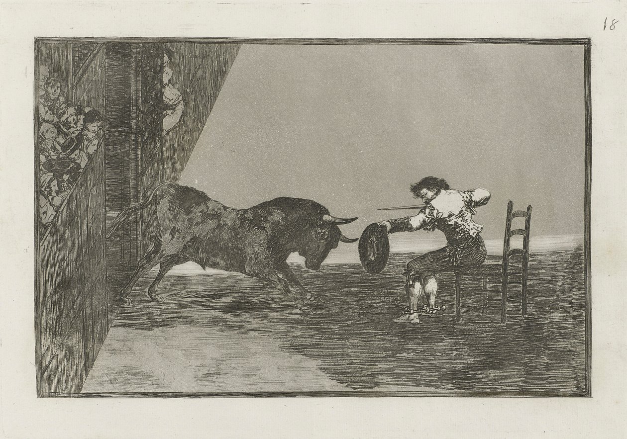 Temeridad de Martincho en la plaza de Zaragoza (The Daring of Martincho in the Ring at Zaragoza) ، اللوحة 18 من La tauromaquia بواسطة فرانسيسكو دي جويا
