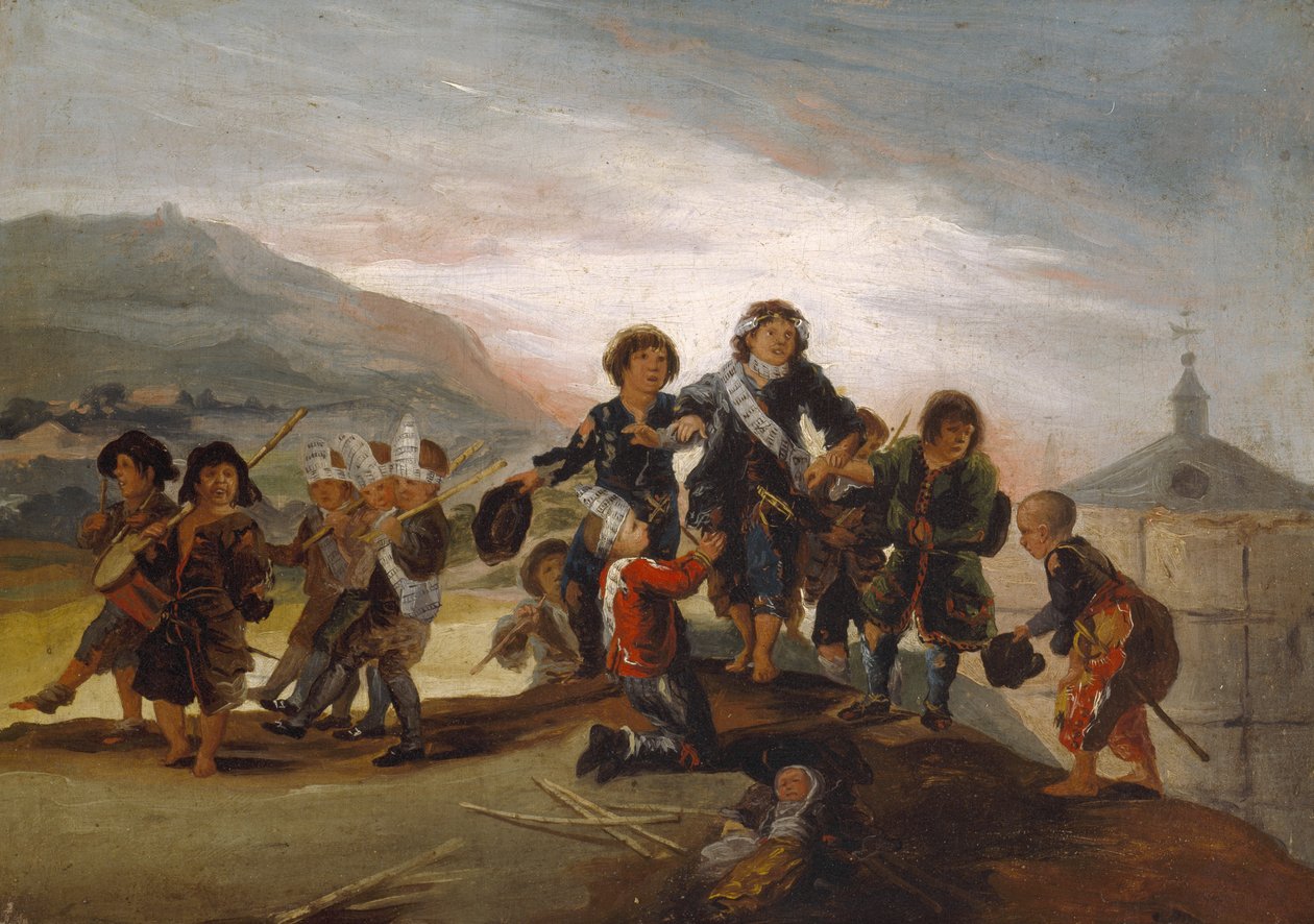 أولاد يلعبون عند الجنود، 1775-99 تقريبًا (زيت على قماش) بواسطة فرانسيسكو خوسيه دي جويا إي لوسينتس