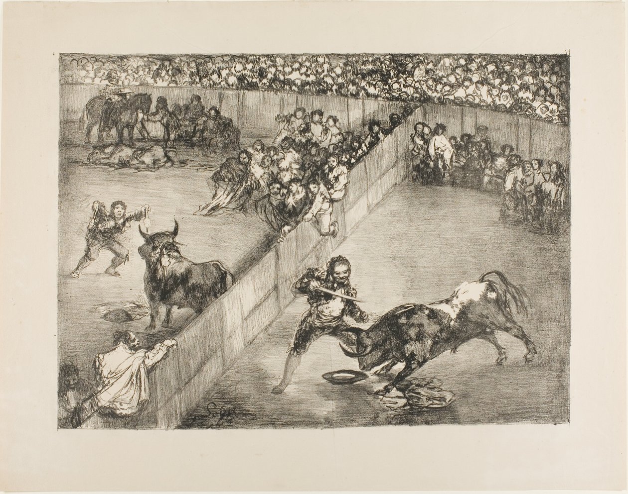 مصارعة الثيران في حلقة منقسمة ، من The Bulls of Bordeaux بواسطة فرانسيسكو خوسيه دي جويا إي لوسينتس