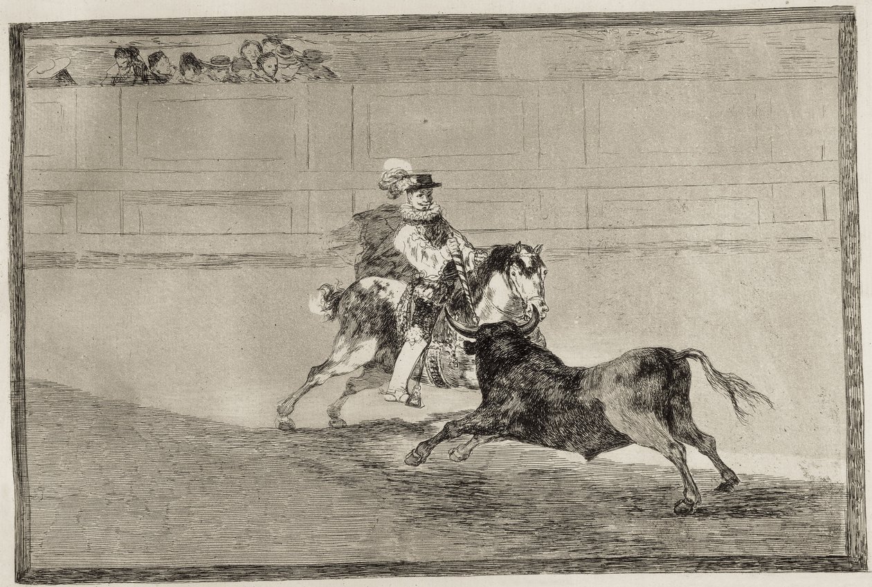 GOYA Y LUCIENTES ، فرانسيسكو دي (1746-1828). فارس إسباني يركب في الحلبة يكسر الرماح القصيرة دون مساعدة مساعديه. 1816. النقش. إسبانيا. مدريد (مجتمع مستقل). مدريد. مكتبة الوطنية بواسطة فرانسيسكو خوسيه دي جويا إي لوسينتس