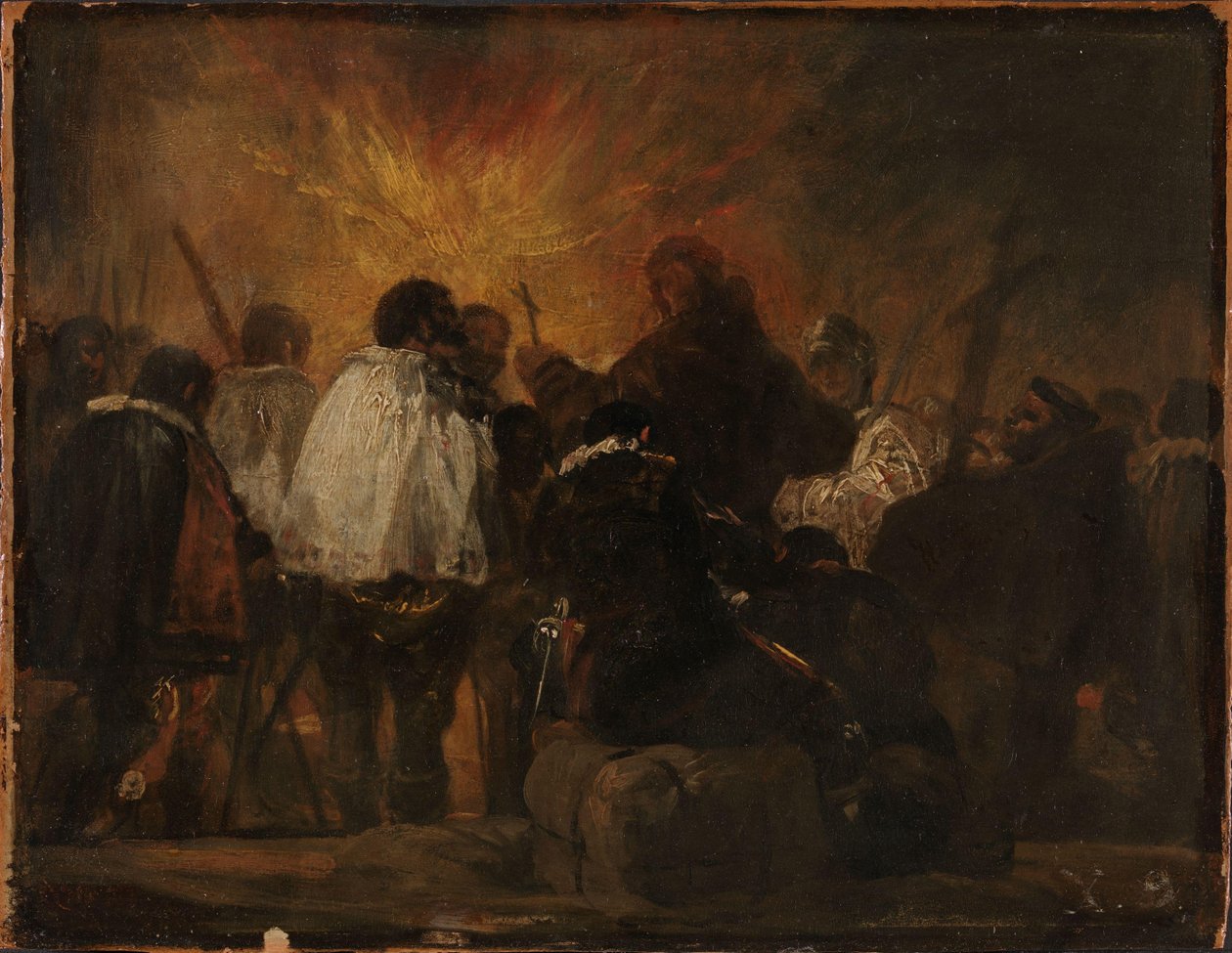 مشهد ليلي من محاكم التفتيش حوالي عام 1810 (زيت على خشب) بواسطة فرانسيسكو خوسيه دي جويا إي لوسينتس
