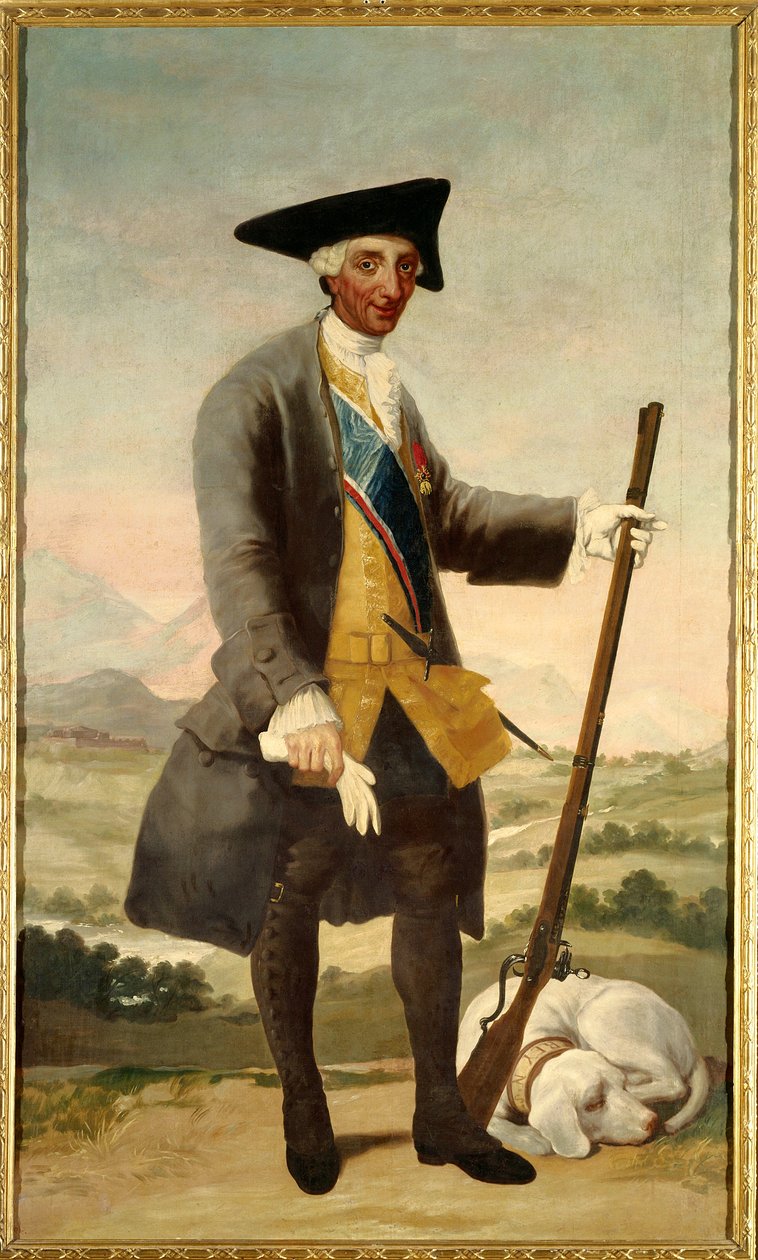 صورة في قدم تشارلز الثالث (1716-1788) كصياد ، ابن فيليب الخامس لوحة لفرانسيسكو دي جويا (1746-1828) زيت على قماش بواسطة فرانسيسكو دي جويا