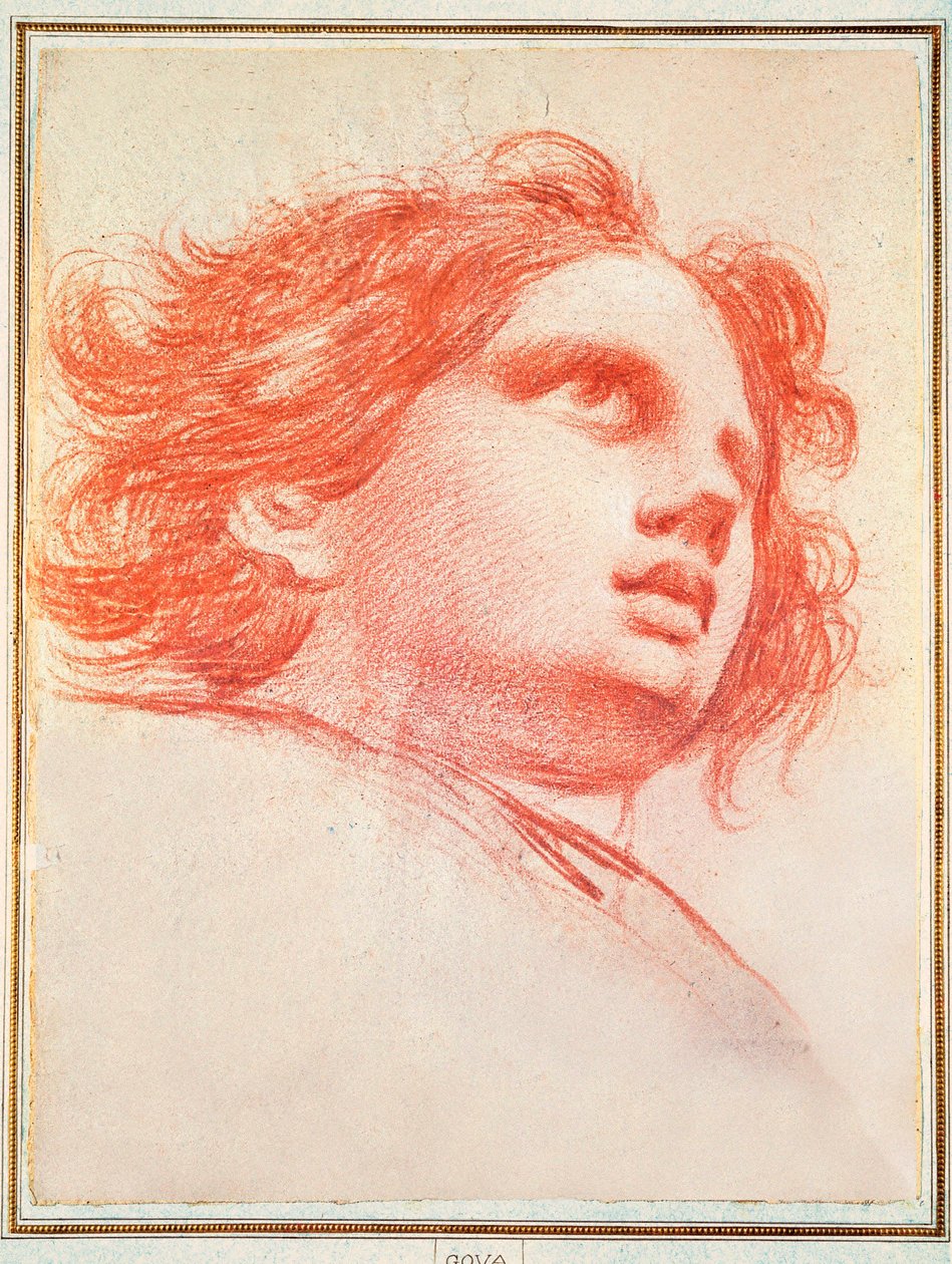 "" رأس ملاك "" رسم تحضيري لـ "العشق باسم الله" للفنان فرانسيسكو دي غويا إي لوسينتس (1746-1828). 1772- مدريد. متحف برادو. بواسطة فرانسيسكو خوسيه دي جويا إي لوسينتس