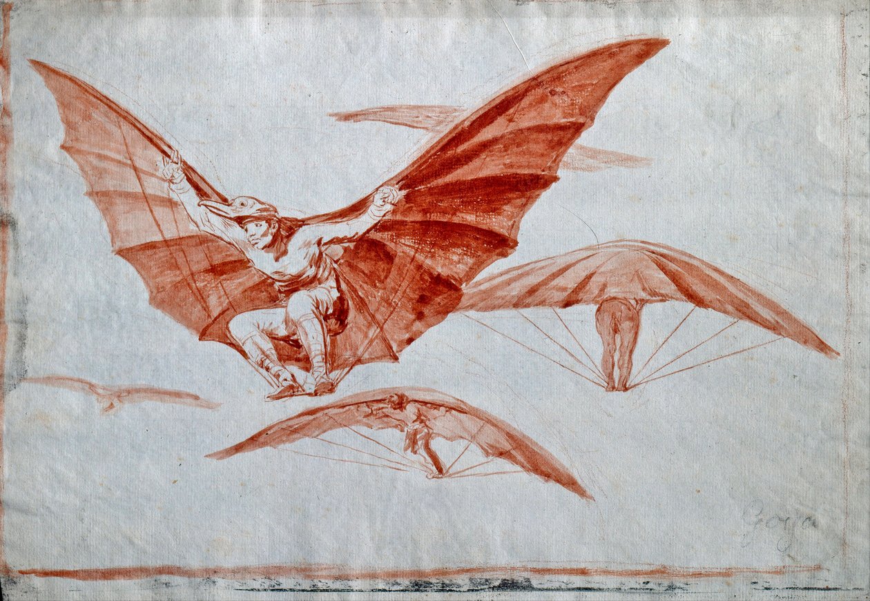 "طرق الطيران" Facons de voler Dessin a la sanguine sur papier de Francisco de Goya (1746-1828) - 1816 Dim 24.5x34.8 cm Museo Lazaro Galdiano ، مدريد بواسطة فرانسيسكو خوسيه دي جويا إي لوسينتس