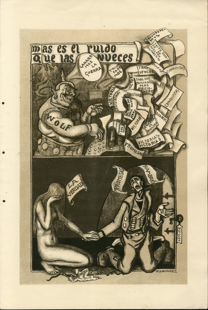 رسم توضيحي لفرانسيسكو سانشا لينغو (1874-1936) - ورقة طائرة ، حوالي عام 1915 - حرب 14-18 ، وكالة وولف ، اللغة الإسبانية ، الصحافة الأجنبية بواسطة فرانسيسكو سانشا إي لينغو