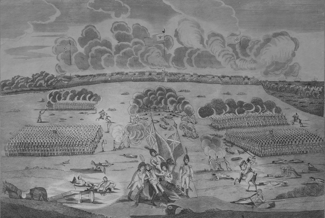 منظر صحيح للمعركة بالقرب من مدينة نيو أورلينز ، ٨ يناير ١٨١٥ ، كاليفورنيا. 1816. بواسطة فرانسيسكو سكاكي