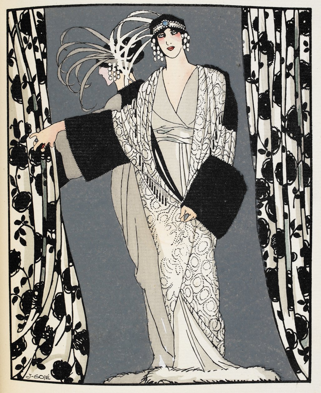 Blanc et noir. امرأة ترتدي زيًا صممه جون ريدفيرن عام 1855 ، رسم توضيحي من "لا جازيت دو بون تون" (لون ليثو) بواسطة فرانسيسكو كزافييه جوز
