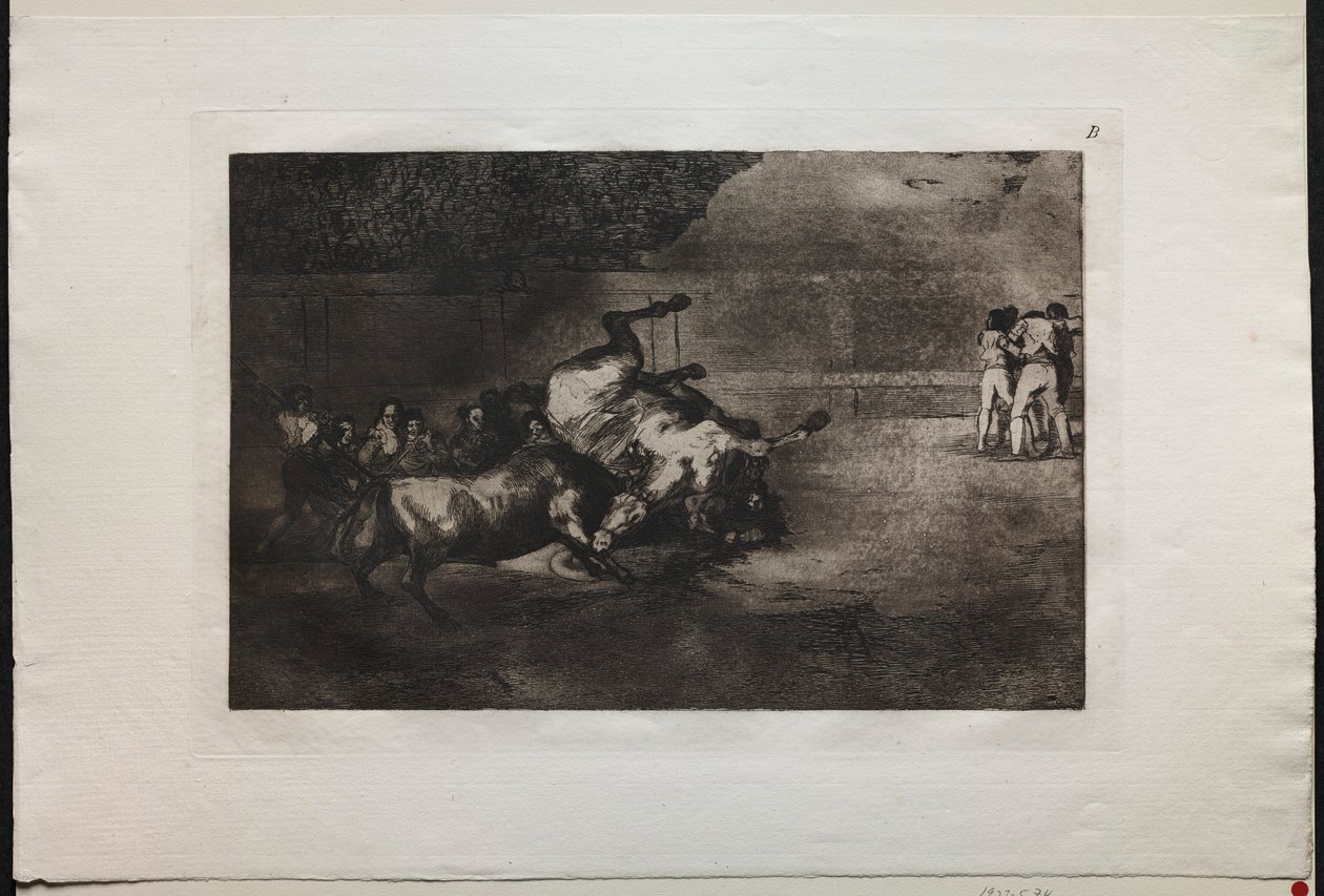 مصارعة الثيران: حصان ألقي به الثور ، 1876. بواسطة فرانسيسكو دي جويا