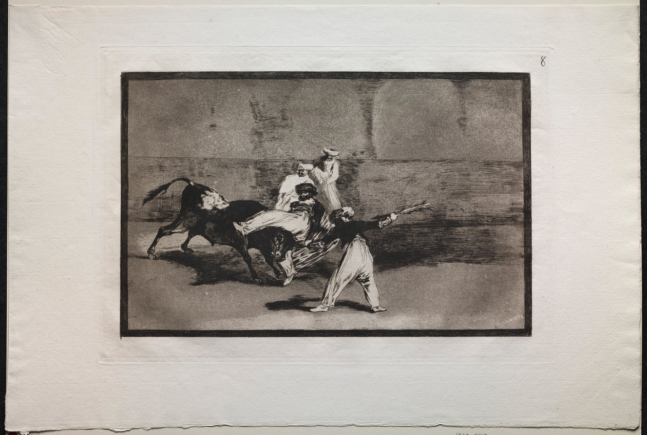 مصارعة الثيران: مور قبض عليه ثور في الحلبة ، 1876. بواسطة فرانسيسكو دي جويا