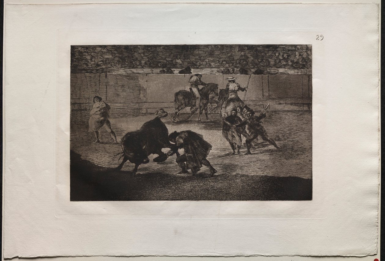 مصارعة الثيران: Pepe Illo صنع تمريرة Recorte ، 1876. بواسطة فرانسيسكو دي جويا